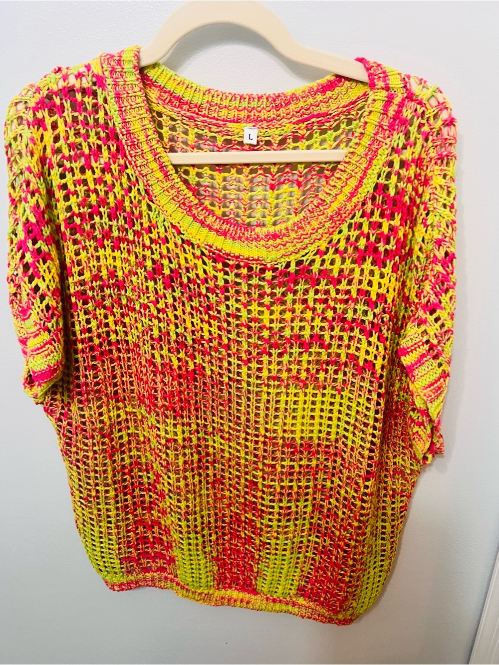 Neon Crochet Open-Knit Sweater Top - Yellow & Pink